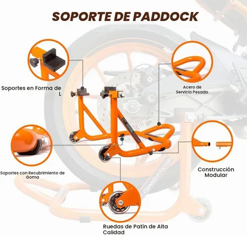 Vista 3 de GRAND PITSTOP Soporte para motocicleta, soporte de elevación de paddock para rueda trasera con horquilla y bobina de basculante, capacidad