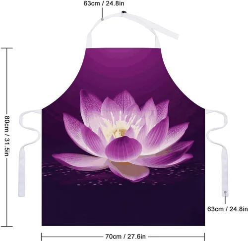 Vista 2 de MUSM Lotus Flower Purple Apron，Classic Vintage Funny with Pockets Aprons,Adjustable Bib Waterdrop Resistant for Kitchen Cooking Restaurant BBQ