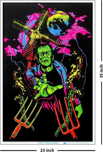 Vista 3 de Scorpio Posters Frankenstein Monster - Póster con licencia oficial de Blacklight Flocado, 23 x 35 pulgadas