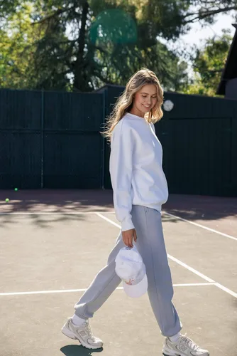 Vista 10 de Cali1850 Pantalón deportivo Cloud Nine Fleece para mujer, cintura alta, ajuste holgado, dos bolsillos, cintura elástica con cordón