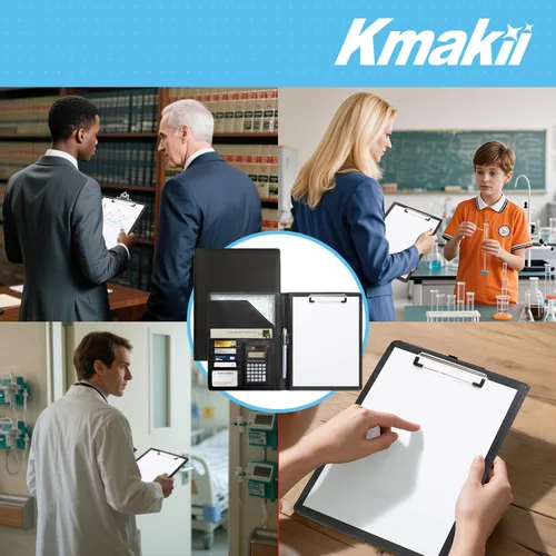 Vista 3 de KMAKII Carpeta Portafolio con Calculadora de Piel Sintética con Portapapeles Tamaño A4 para Entrevista de Negocios y Currículum - Negro