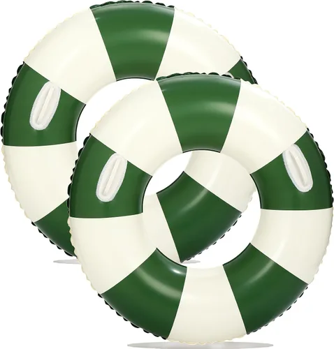 Vista 18 de Flotadores inflables de piscina para adultos, paquete de 2 flotadores a rayas, tubos de piscina, anillos de natación con asas, flotador inflable