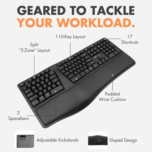 Vista 8 de X9 Teclado ergonómico inalámbrico con reposamuñecas - Tu comodidad importa - Teclado ergonómico recargable de tamaño completo 2.4G inalámbrico