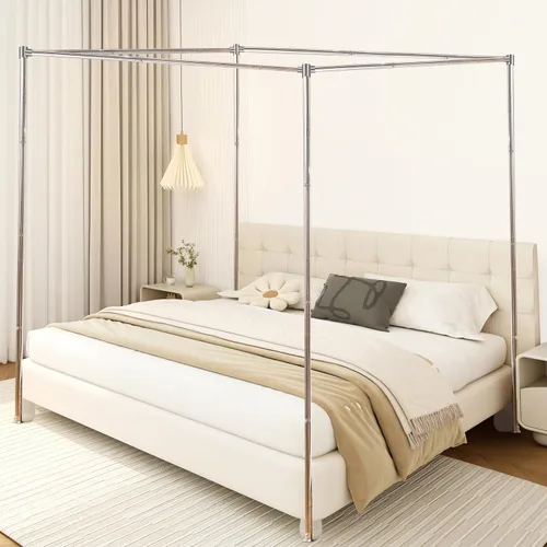 Vista 10 de Marco de cama de acero inoxidable tamaño individual, marco de metal resistente de tamaño individual para cama de metal, cama de madera, decoración