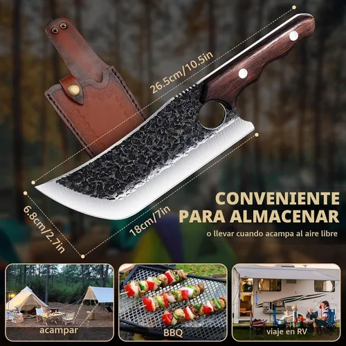 Vista 4 de DRGSKL Cuchillo de carnicero forjado a mano con funda de cinturón y caja