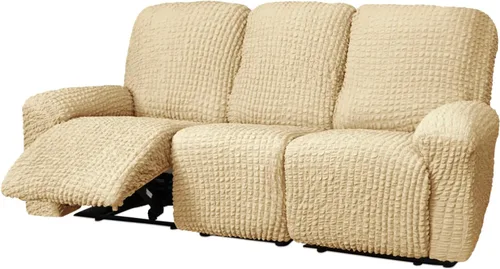 Vista 38 de vctops 4 fundas para sillas reclinables con textura de sirsaca a cuadros, suaves y elásticas, protector de muebles antideslizante con parte inferior