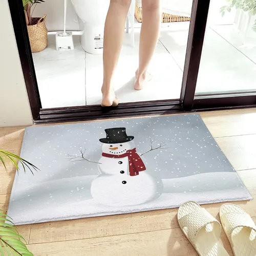 Vista 5 de T&H XHome Tapete antideslizante para interiores, absorbente, suave, peludo, diseño de muñeco de nieve, copo de nieve, lavable, duradero, tapete