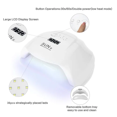 Vista 9 de Lámpara de uñas LED, secadora de uñas de 54 W, máquina de secado de uñas LED, luz de curado de esmalte de uñas, fuente de luz dual, herramienta