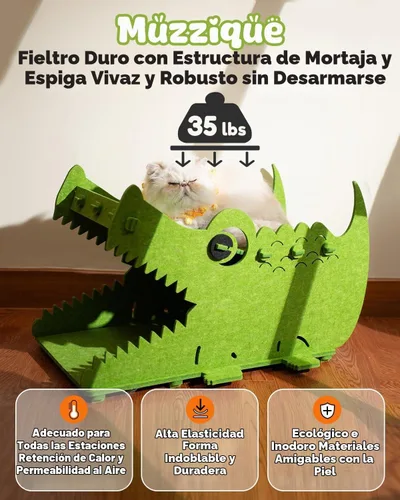 Vista 4 de Casa de cama para gatos de fieltro grueso, condominio de escondite para Verde