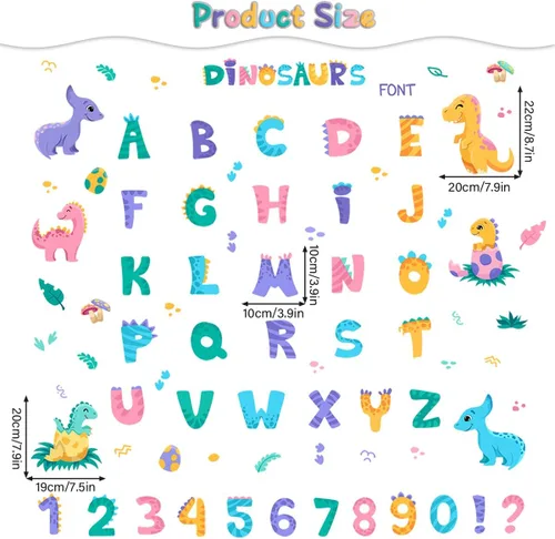 Vista 3 de Adhesivos de pared con alfabetos de dinosaurio, adhesivos de vinilo con números ABC, coloridos para aula, habitación de niños, sala