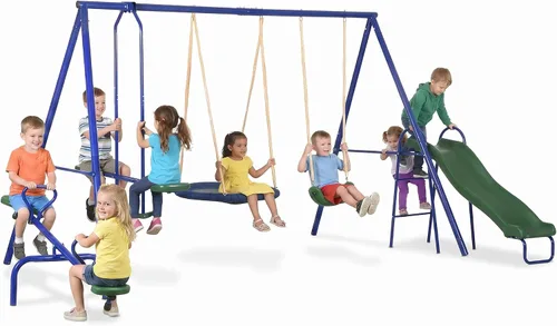 Vista 10 de Outsunny Juego de columpios de metal de 693 libras para niños, juego de Gris