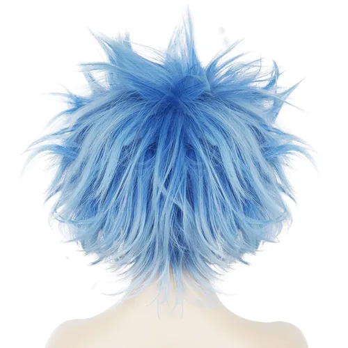 Vista 5 de ANOGOL Peluca azul loca para hombres y mujeres, pelucas azules cortas