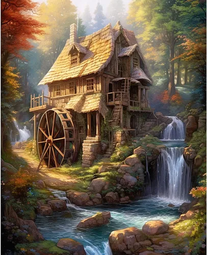 Vista 18 de Tucocoo Pintura de cabaña forestal por números para adultos, kits de pintura al óleo digital sobre lienzo con pinceles y pigmento acrílico, rueda