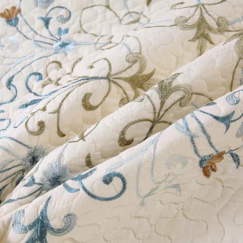 Vista 7 de vctops Juego de 2 fundas de almohada elegantes bordadas con flores, tamaño Queen, 100% algodón, decorativas, acolchadas (azul, 20 x 26 pulgadas)
