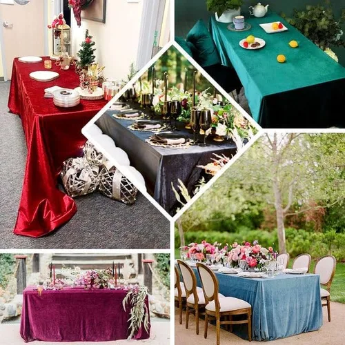 Vista 4 de Tableclothsfactory Mantel rectangular de terciopelo terracota de alta calidad de 90 x 132 pulgadas para eventos de fiesta de boda