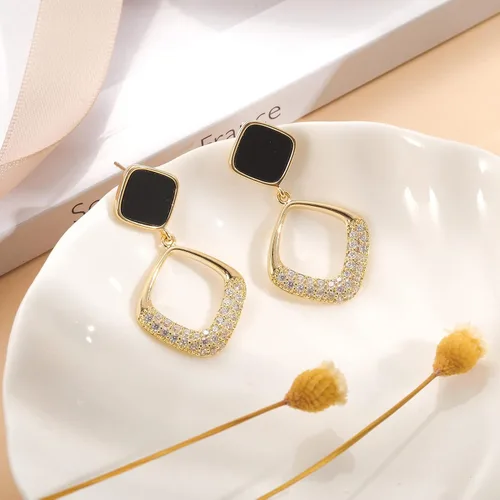 Vista 6 de BTOYM Dangle Earrings 14k Gold Plated Drop Earrings Double Linear Geometric Round Diamond Boho Earrings for Women Girls
