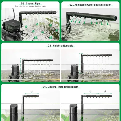 Vista 5 de AQQA Filtro de acuario, filtración de 3 etapas, fabricante de ondas ajustables y oxigenador, bomba sumergible silenciosa de 12 W 115 GPH, filtro