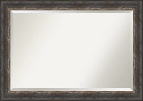 Vista 19 de Amanti Art Brown Wall Mirror 25x21 Bark Rustic Char Rectangle Bathroom Mirror for Wall Decor Living Room, Small Rustic Farmhouse Frame, Hangs