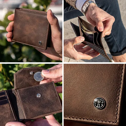 Vista 4 de TRUSADOR Treviso - Carteras plegables de cuero para hombre, con bolsillo para monedas, bloqueo RFID, Marrón, Clásico
