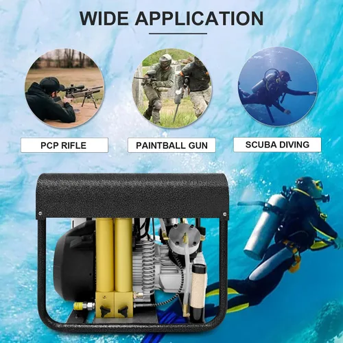 Vista 3 de TUXING Compresor de aire PCP, compresor de aire de tanque de buceo de 4500 PSI/30 MPa, compresor de buceo PCP de doble cilindro con sistema interno