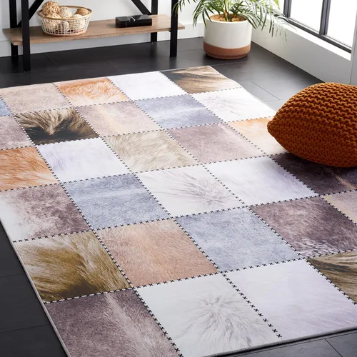 Vista 8 de SAFAVIEH Colección de alfombras lavables de piel sintética, alfombra de pasillo de 2 pies 6 pulgadas x 8 pies, beige y marrón, antideslizante
