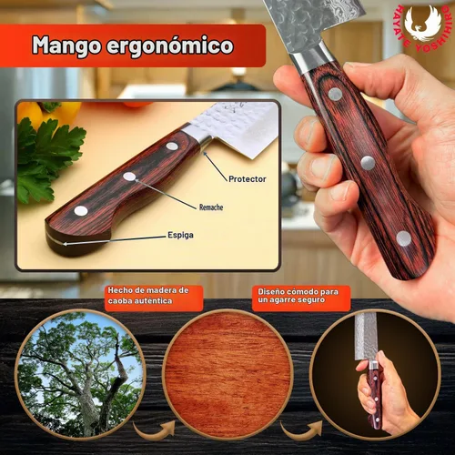 Vista 4 de Yoshihiro VG10 Cuchillo de chef japonés Gyuto de Damasco martillado de 16 capas (7'' (180mm))