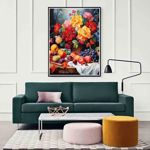 Vista 3 de Zariocy Kits de arte de diamantes 5D para adultos, ramo de frutas, pintura de diamantes de bricolaje, planta de arte redonda de taladro completo