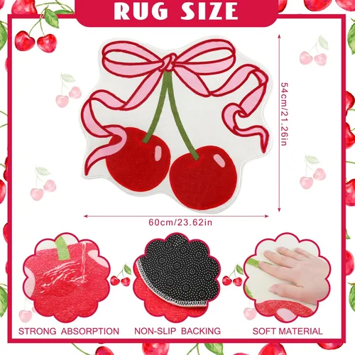 Vista 2 de Duraaamo Alfombra de baño con lazo de cereza de 23.6 x 21.3 pulgadas, bonito lazo rosa, decoración de baño, suave, antideslizante, absorbente