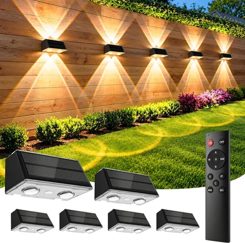 Vista 11 de Luces solares para valla al aire libre con control remoto, paquete