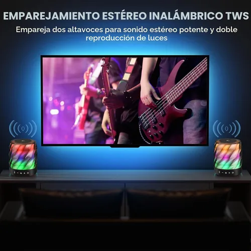 Vista 5 de LFS Altavoces Bluetooth - Altavoces inalámbricos portátiles de sonido premium de 20 W con TWS Bluetooth 5.0, luces LED, impermeables, tiempo