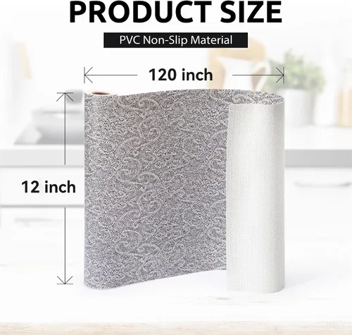Vista 3 de Revestimiento de estante de 12 x 120 pulgadas con tijeras y cinta métrica para armarios de cocina, forro de cajón de PVC para tocador de baño, Negro