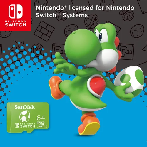 Vista 4 de SanDisk 64GB Tarjeta microSDXC con licencia para Nintendo Switch, Edición Yoshi - SDSQXAO-064G-GN6ZN