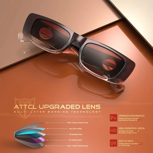 Vista 7 de ATTCL Gafas de sol polarizadas para mujer, marco rectangular, gafas de sol gruesas de moda con protección UV