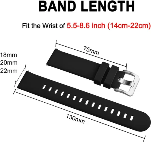 Vista 61 de BISONSTRAP Correas de reloj de silicona, correas de reloj delgadas con liberación rápida, 0.787 in, negro con hebilla negra