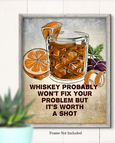 Vista 2 de Govivo Whiskey Probably Won't Fix Your Problems But It's Worth A Shot - Wall Decor Art Print - 11x14 unframed artwork printed on photograph paper
