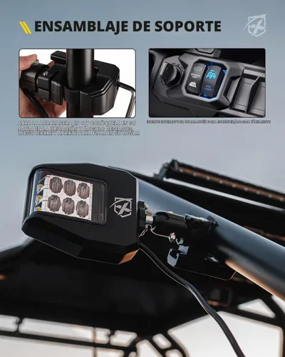 Vista 7 de Xprite UTV Side Rear View Mirrors with LED Lights for 1.75"-2" Roll Cage