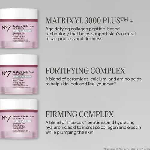 Vista 3 de No7 Restore & Renew Crema de Noche Multiacción para Rostro y Cuello - Crema Facial Antienvejecimiento con Péptidos de Colágeno - Ácido Hialurónico
