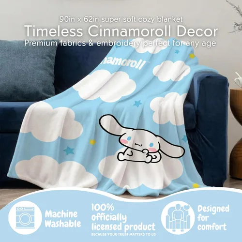 Vista 2 de Sanrio Cinnamoroll Bedding - Manta de felpa de 90 x 62 pulgadas, suave y acogedora manta Kawaii para sofá, cama y viajes, regalo coleccionable