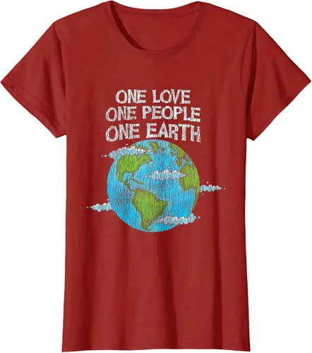 Vista 55 de Vintage One Love One People Planet Cambio climático Día de la Tierra Camiseta Negro