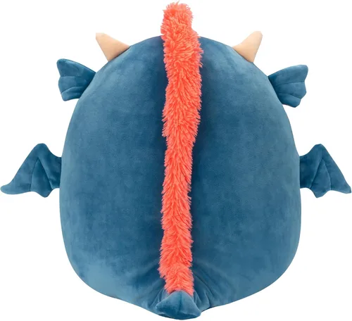 Vista 3 de Squishmallows Dragón azul Carin original de 14 pulgadas con melena naranja - Peluche oficial de Jazwares grande y ultrasuave