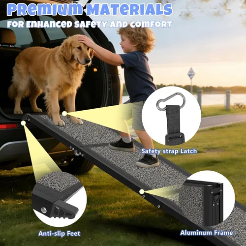 Vista 7 de Rampa para perros para automóvil de 63 x 17 pulgadas, rampa plegable para mascotas para perros grandes con superficie antideslizante, rampa portátil