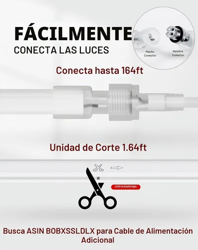 Vista 3 de luces LED de cuerda AC 120V, tira de neón eco de 120 LED/m sin puntos, conectable y cortable, ETL IP65 impermeable y resistente al clima