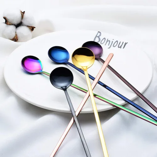 Vista 4 de Cucharas de mango largo Cuchara de acero inoxidable de 9.45 pulgadas 6PCS (plata)