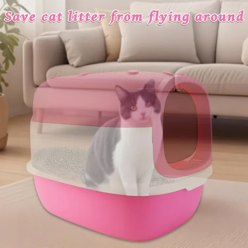 Vista 2 de Caja de arena para gatos con tapete de arena, caja de arena grande de 20 x 15 x 15 pulgadas para gatos grandes, cajas de arena extraíbles cerradas