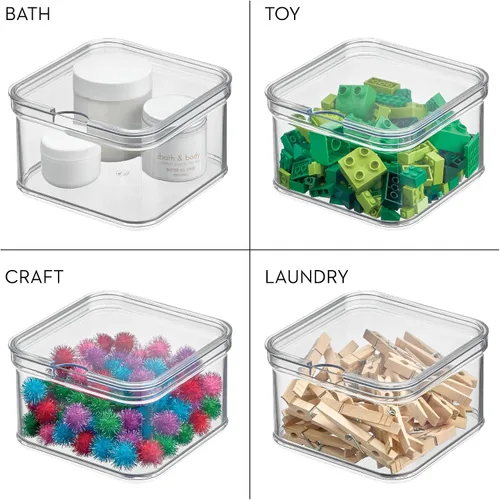 Vista 4 de iDesign Stackable Fridge Organizer Bins with Lids for Fresh Produce - Set of 6 - Clear