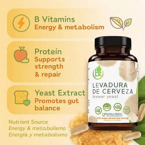 Vista 4 de Levadura de Cerveza (Cápsula de levadura de cerveza) – 1500 mg por porción, 90 cápsulas vegetales – 100% natural, fabricado en Estados Unidos
