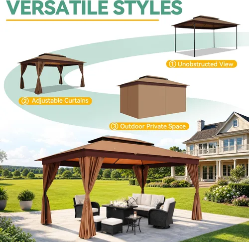 Vista 7 de COBIZI 10x15 Outdoor Patio Gazebo with Privacy Curtains, Khaki Caqui