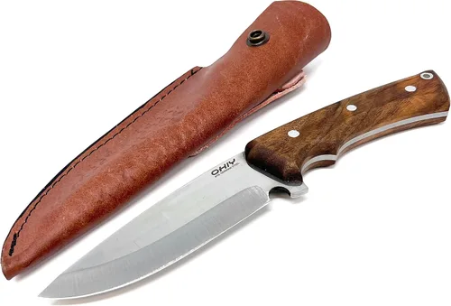 Vista 2 de Cuchillo Bushcraft hecho a mano con hoja de acero alemán 4116 inoxidable de 4-1/2 pulgadas, funda de cuero auténtico, mango de nogal de espiga
