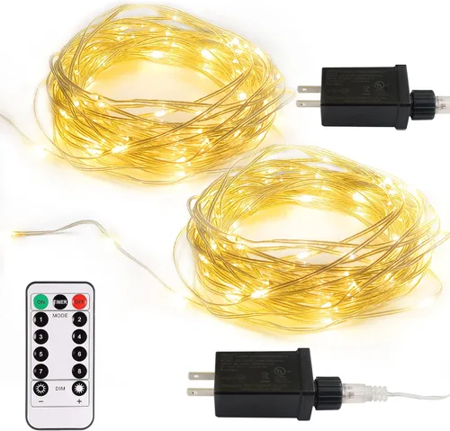 Vista 8 de 2 paquetes de luces de hadas en forma de cuerda enchufables, 33 pies, 100 micro estrellas LED impermeables para exteriores con 8 modos