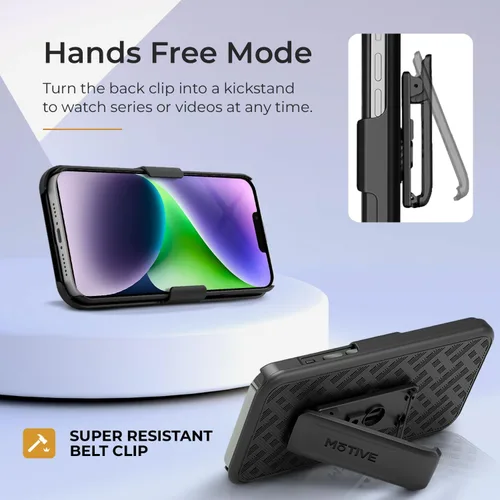 Vista 2 de MOTIVE Funda para iPhone 14, funda con clip para cinturón para Apple iPhone 14, funda protectora delgada y resistente a prueba de golpes con soporte